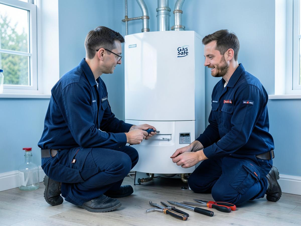 Engineers servicing a combi boiler